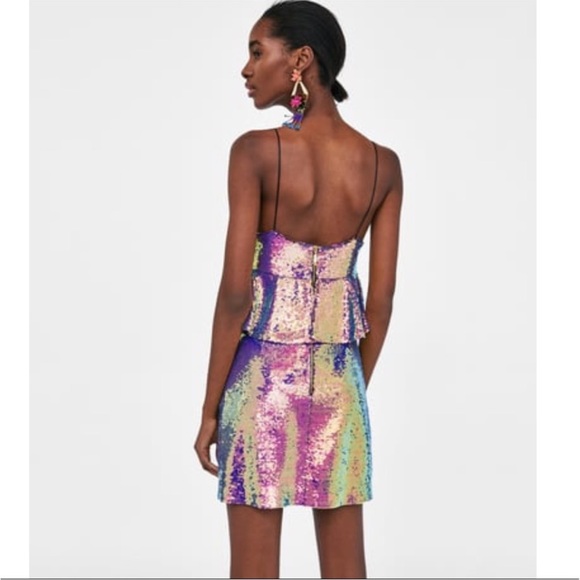 Zara Iridescent Sequin Peplum Mini Dress - Picture 3 of 12